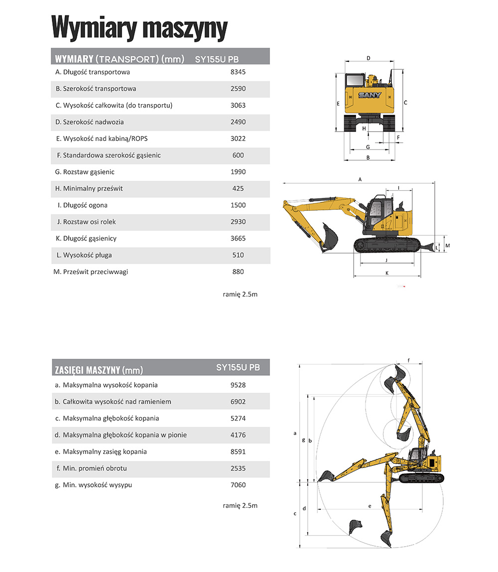 Sany Sy155u Pb Wymiary